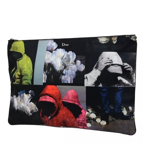 DIOR HOMME Logo Francois Bard Clutch Hand Bag Nylon Leather Black - Picture 14 of 15